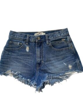 Hollister Frayed Distressed Denim Blue Shorts.